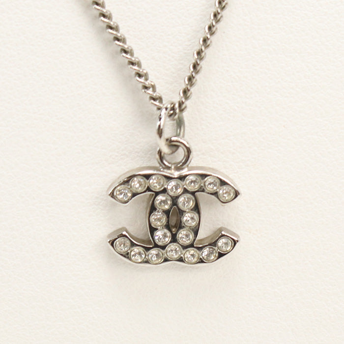 CHANEL COCO Mark Necklace Gold Plated,Rhinestone Silver Women
