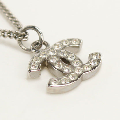 CHANEL COCO Mark Necklace Gold Plated,Rhinestone Silver Women