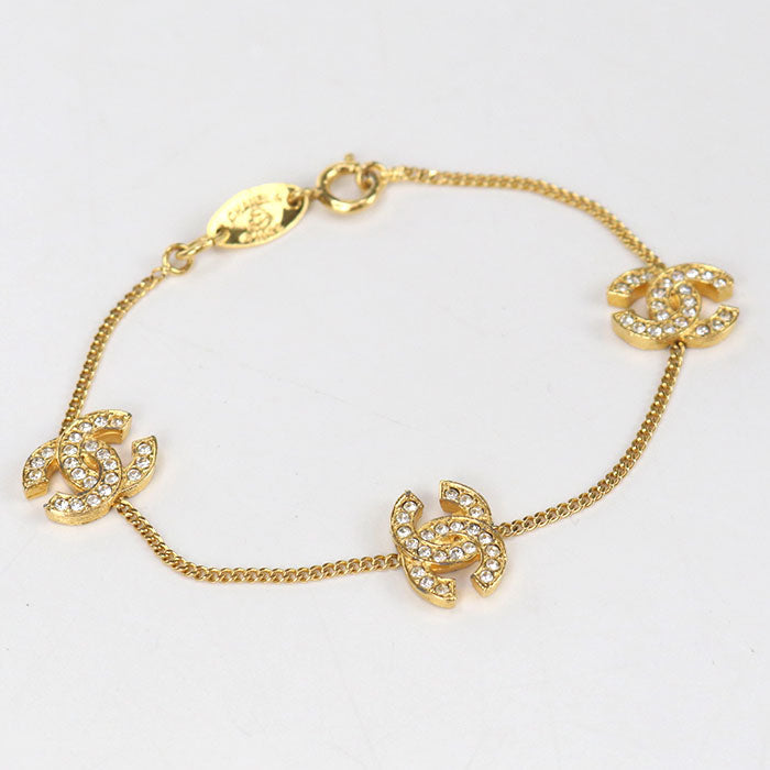 CHANEL Rhinestone COCO Mark Bracelet metal gold Women