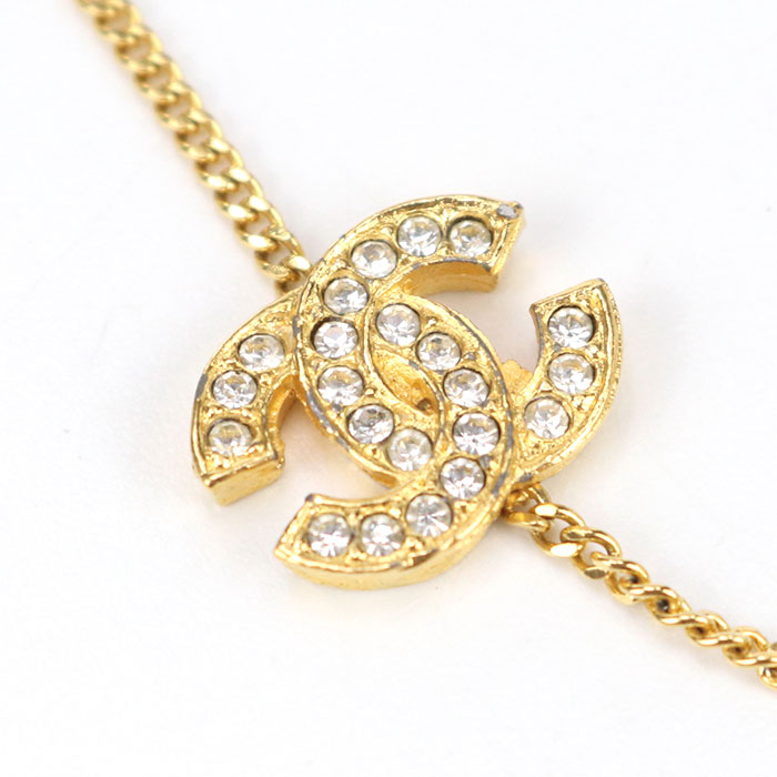 CHANEL Rhinestone COCO Mark Bracelet metal gold Women