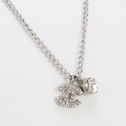 CHANEL Necklace COCO Mark Heart Necklace metal,Rhinestone Silver Women
