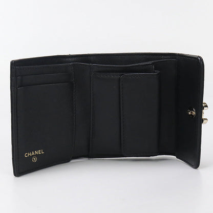 CHANEL 28592471 Small Matrasse Three fold wallet lambskin black Women