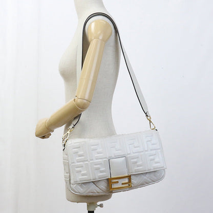 FENDI 8BR771 Handbag Zucca Mamma Baguette Large Bag 2way Handbag leather White Women