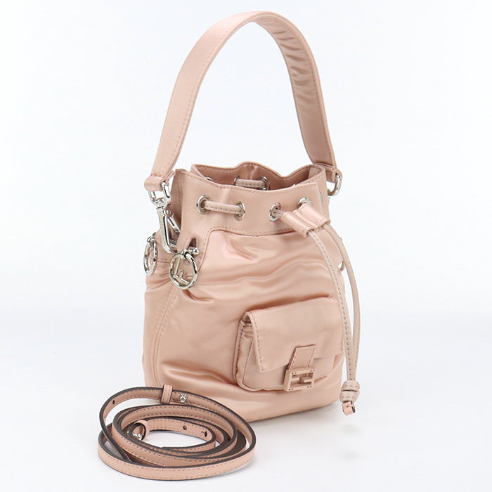 FENDI 8BS010 A0W4 Mini Montresor Diagonal  Shoulder Bag Nylon/leather pink Women