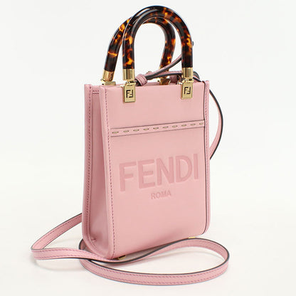 FENDI 8BS051 Tote Bag sunshine shopper mini Bag Shoulder Bag leather,Brexiglass pink Women