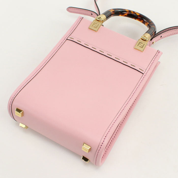 FENDI 8BS051 Tote Bag sunshine shopper mini Bag Shoulder Bag leather,Brexiglass pink Women