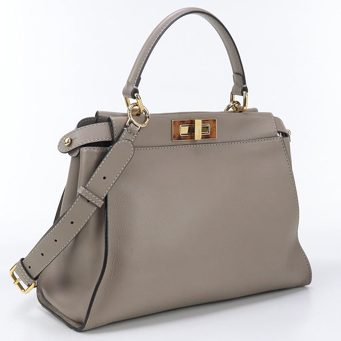 FENDI 8BN290 3ZL F0E65 2WAY Peekaboo Handbag leather gray Women
