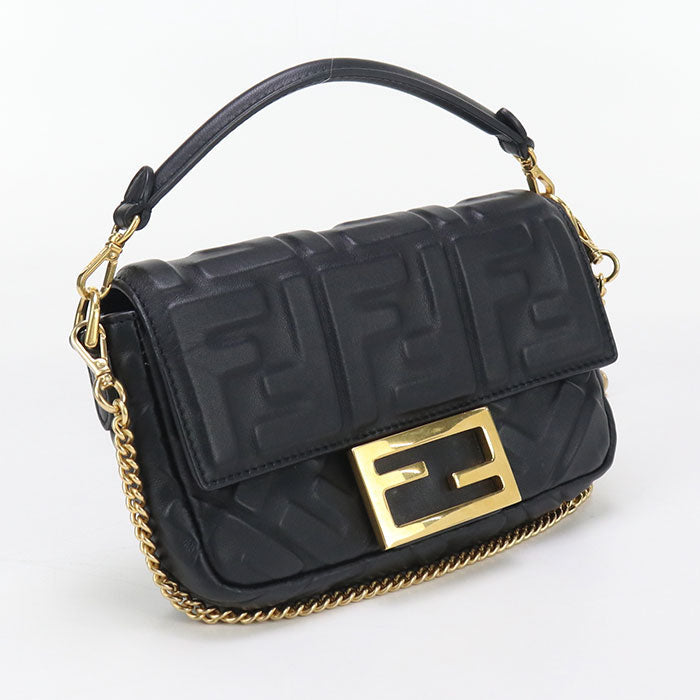 FENDI 8BS017 Shoulder Bag Zucca mamma bucket ChainShoulder Bag leather black Women