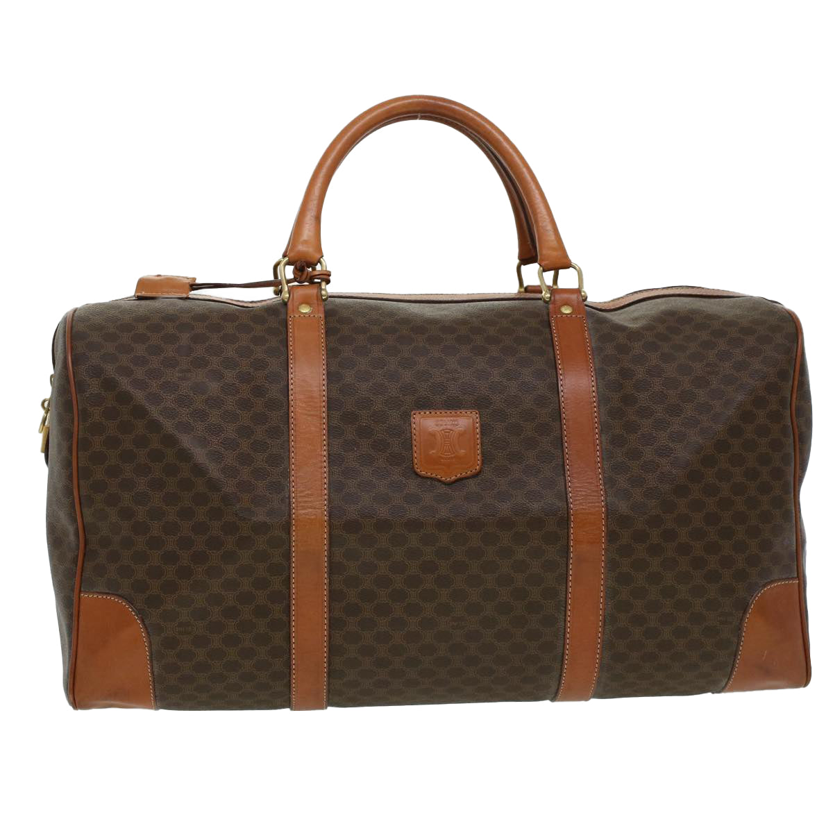 Luxury CELINE Macadam Canvas Boston Bag PVC Leather Brown  uy133