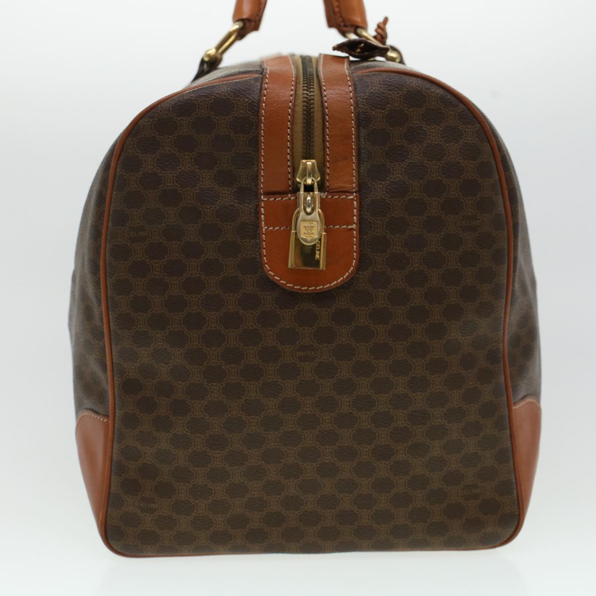 Luxury CELINE Macadam Canvas Boston Bag PVC Leather Brown  uy133