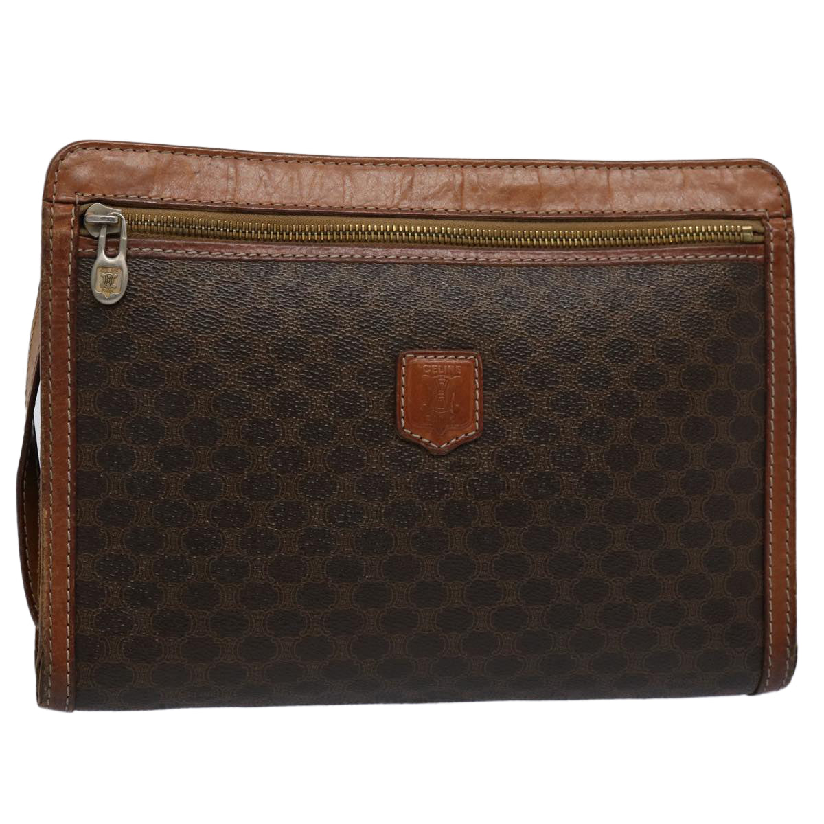 Luxury CELINE Macadam Canvas Clutch Bag PVC Leather Brown  uy144