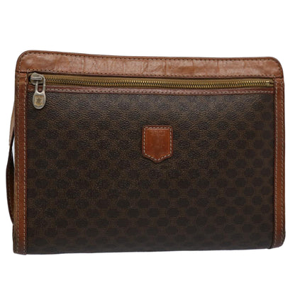 Luxury CELINE Macadam Canvas Clutch Bag PVC Leather Brown  uy144