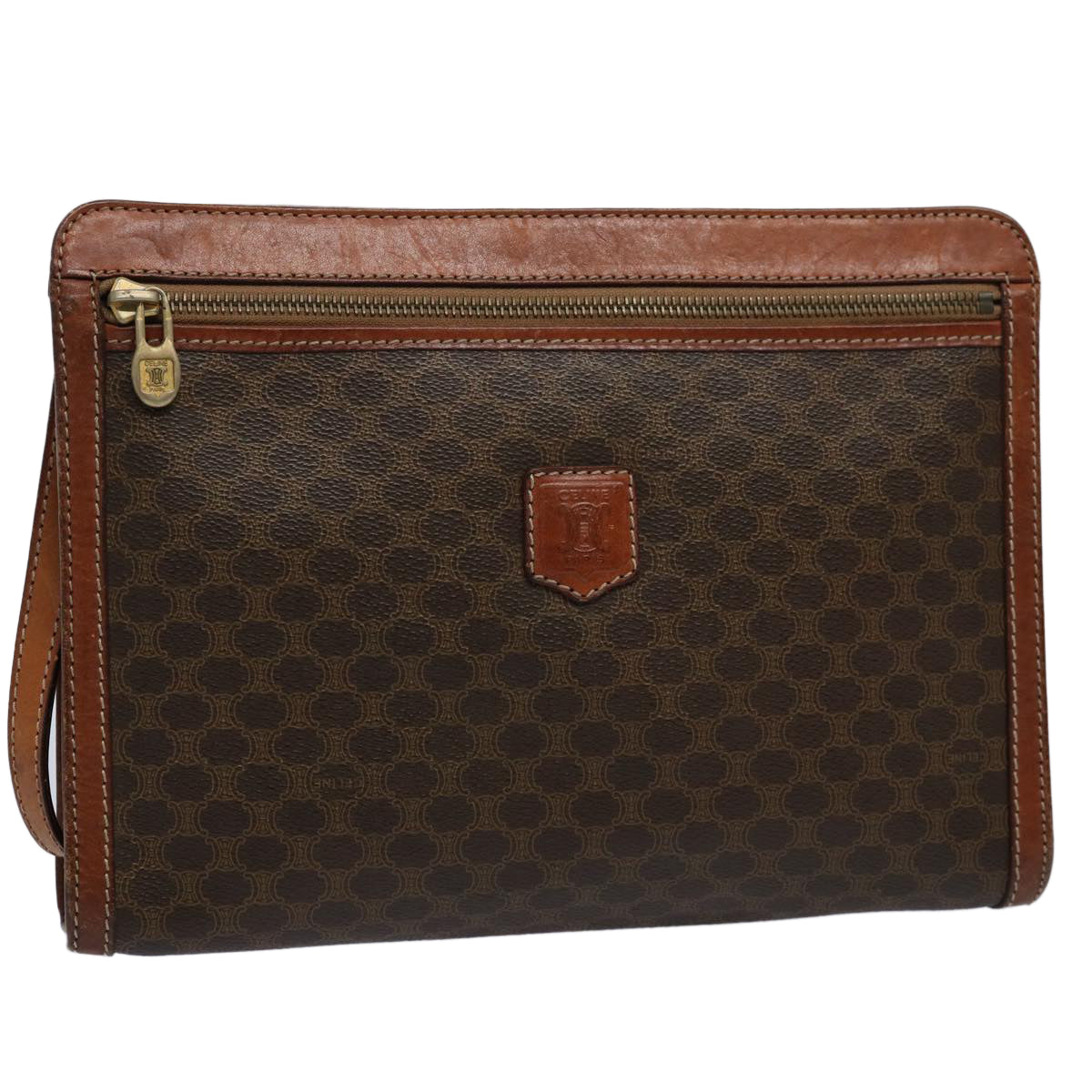 Luxury CELINE Macadam Canvas Clutch Bag PVC Leather Brown  uy149