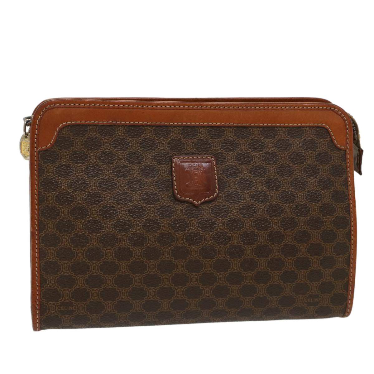 Luxury CELINE Macadam Canvas Clutch Bag PVC Leather Brown  yb352