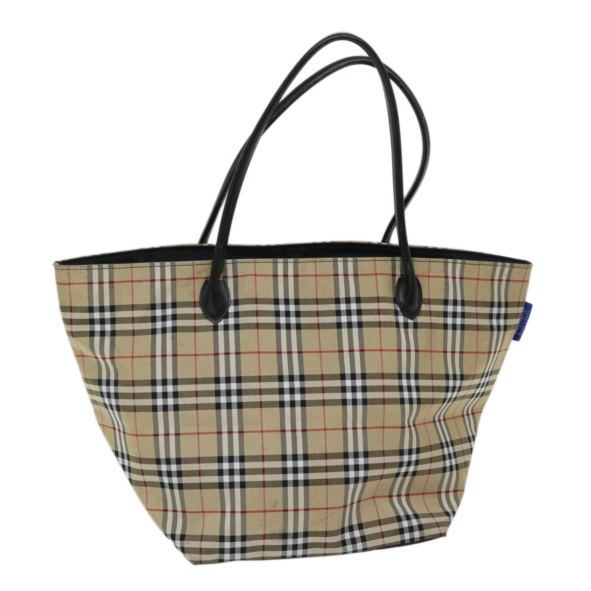 Luxury BurberrySs Nova Check Blue Label Tote Bag Nylon Beige Auth yb525