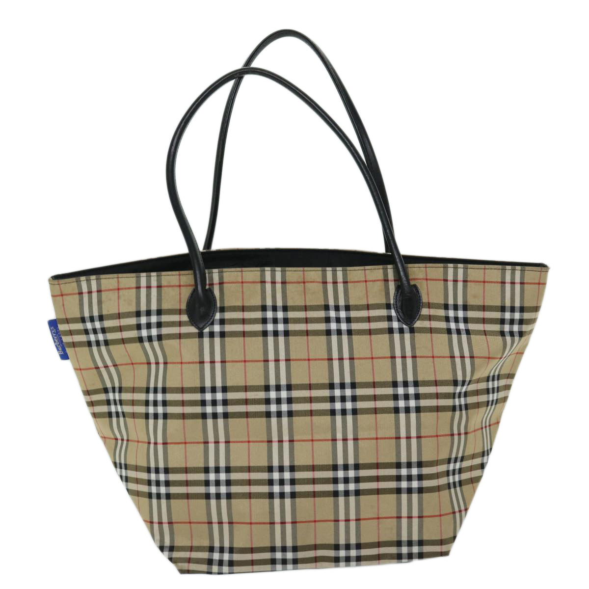 Luxury BurberrySs Nova Check Blue Label Tote Bag Nylon Beige Auth yb525