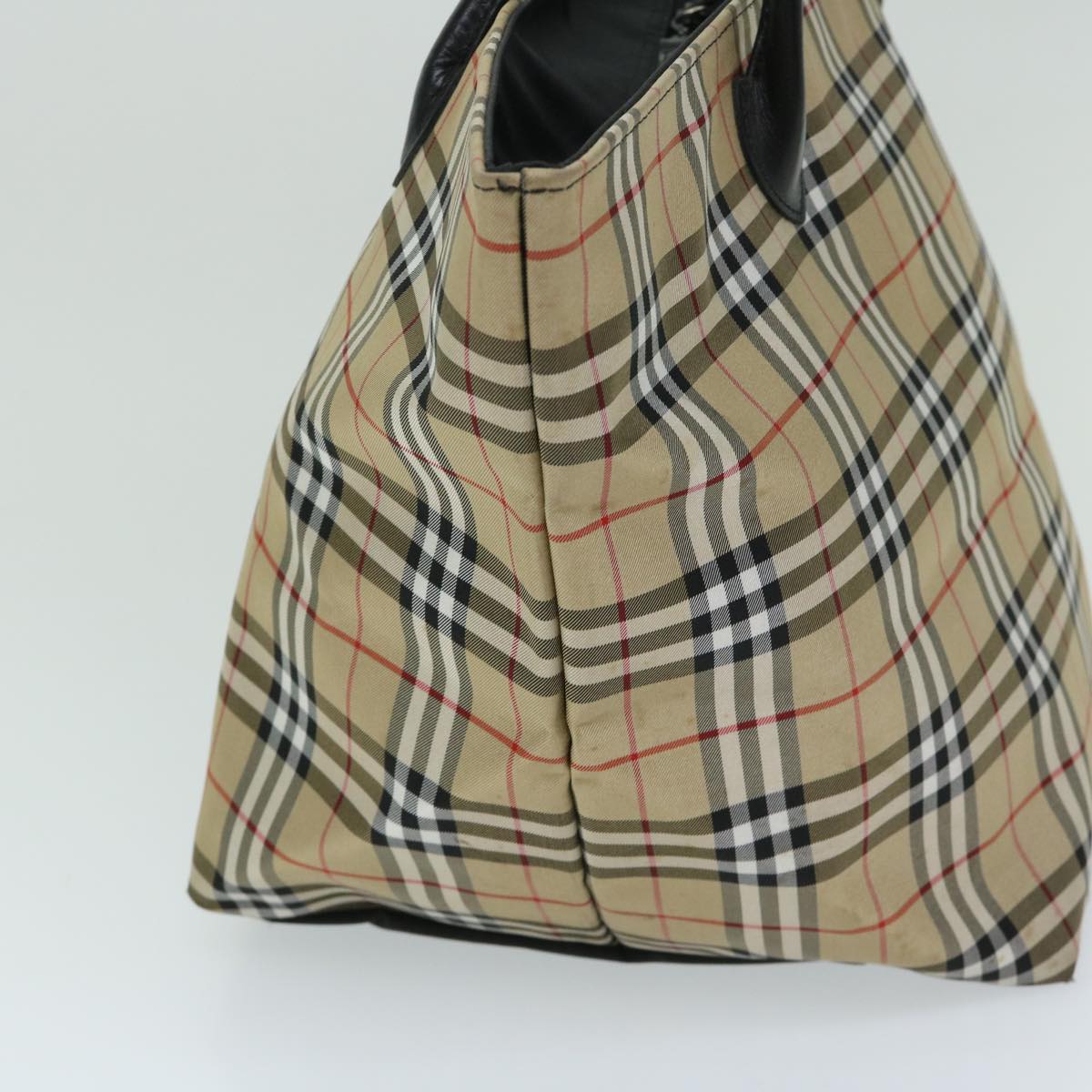 Luxury BurberrySs Nova Check Blue Label Tote Bag Nylon Beige Auth yb525