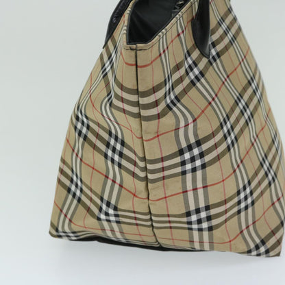 Luxury BurberrySs Nova Check Blue Label Tote Bag Nylon Beige Auth yb525