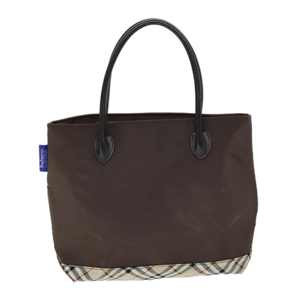 Luxury BurberrySs Nova Check Blue Label Hand Bag Nylon Brown Beige Auth yb564