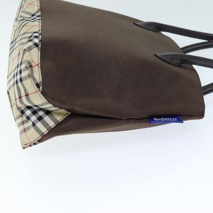Luxury BurberrySs Nova Check Blue Label Hand Bag Nylon Brown Beige Auth yb564