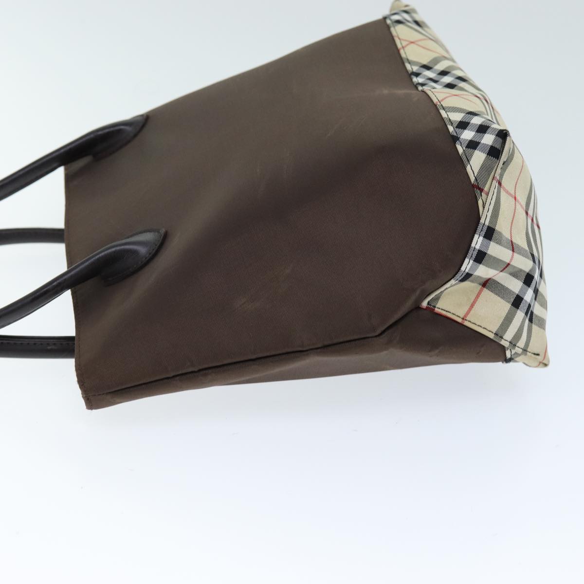 Luxury BurberrySs Nova Check Blue Label Hand Bag Nylon Brown Beige Auth yb564