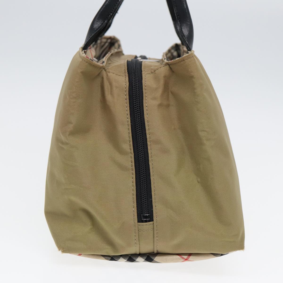 Luxury Burberry Nova Check Hand Bag Nylon Leather Beige Black Auth yb589