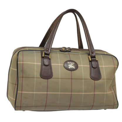 Luxury BurberrySs Nova Check Boston Bag Canvas Leather Beige Brown Auth yb602