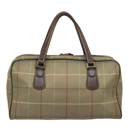 Luxury BurberrySs Nova Check Boston Bag Canvas Leather Beige Brown Auth yb602