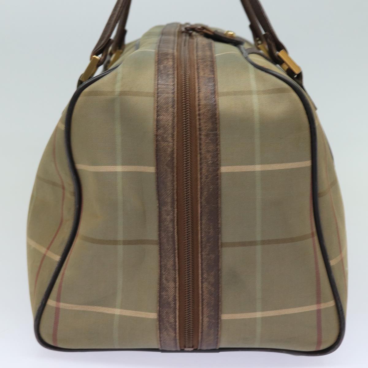 Luxury BurberrySs Nova Check Boston Bag Canvas Leather Beige Brown Auth yb602