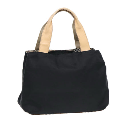Luxury Burberry Nova Check Hand Bag Nylon Beige Black Auth yb631