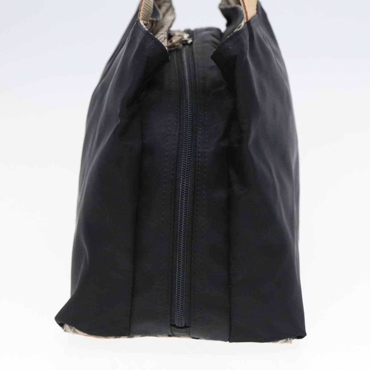 Luxury Burberry Nova Check Hand Bag Nylon Beige Black Auth yb631