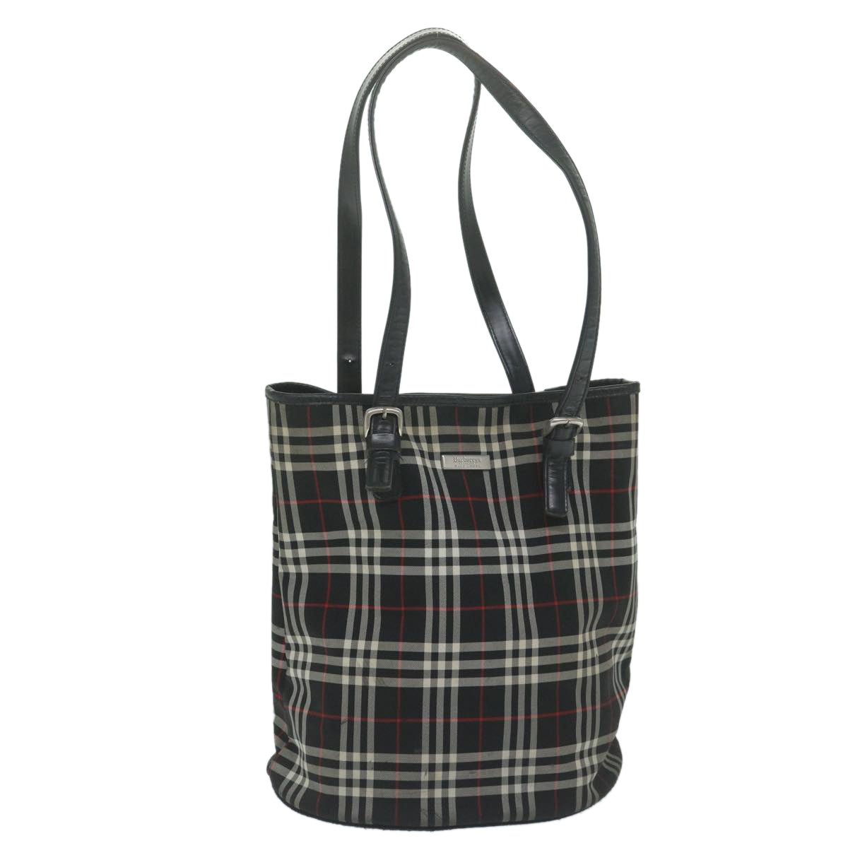 Luxury BurberrySs Nova Check Blue Label Shoulder Bag Nylon Black Auth yk10122