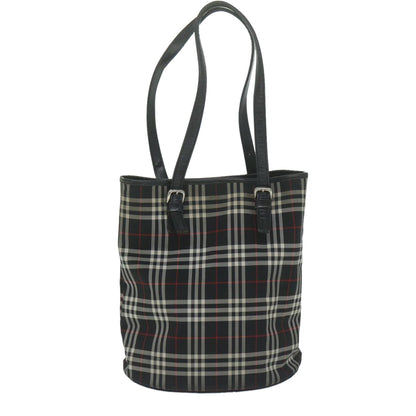 Luxury BurberrySs Nova Check Blue Label Shoulder Bag Nylon Black Auth yk10122