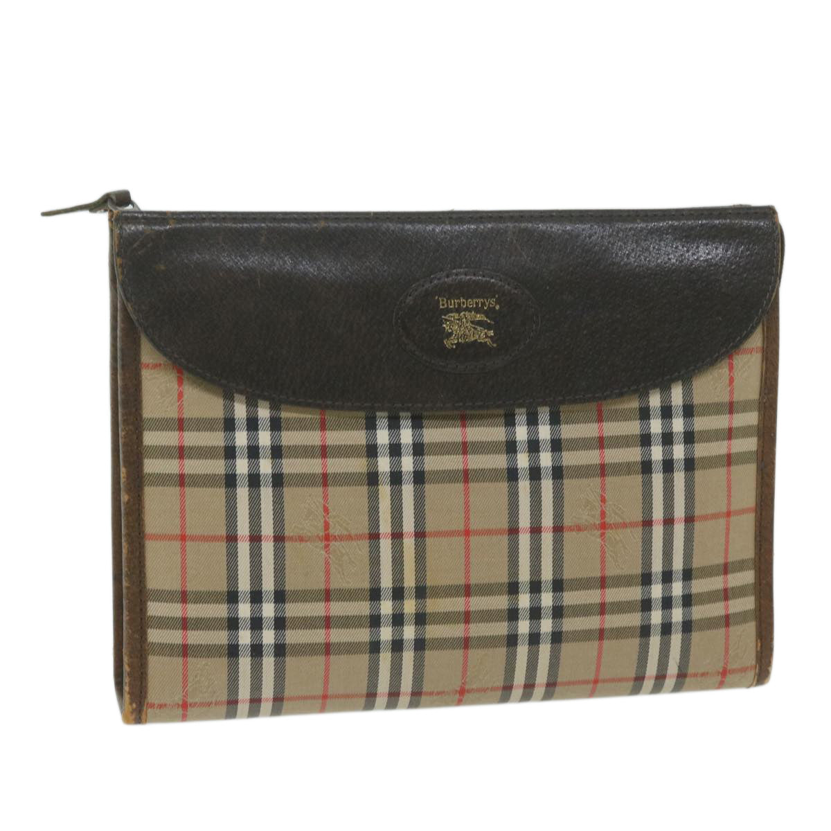 Luxury BurberrySs Nova Check Clutch Bag Nylon Canvas Beige Auth yk10180