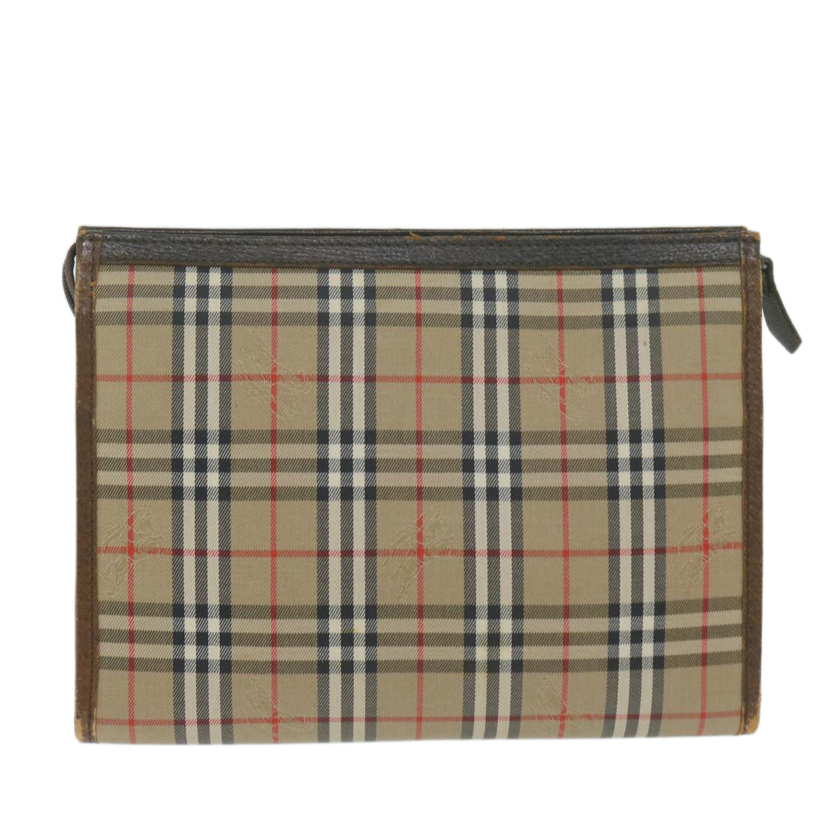 Luxury BurberrySs Nova Check Clutch Bag Nylon Canvas Beige Auth yk10180