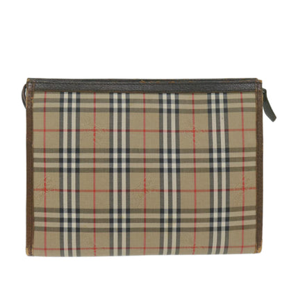 Luxury BurberrySs Nova Check Clutch Bag Nylon Canvas Beige Auth yk10180