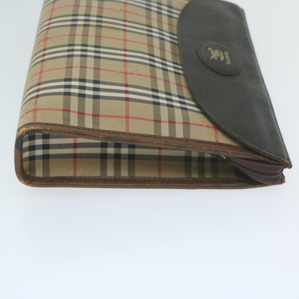 Luxury BurberrySs Nova Check Clutch Bag Nylon Canvas Beige Auth yk10180