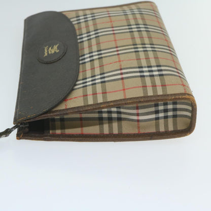 Luxury BurberrySs Nova Check Clutch Bag Nylon Canvas Beige Auth yk10180