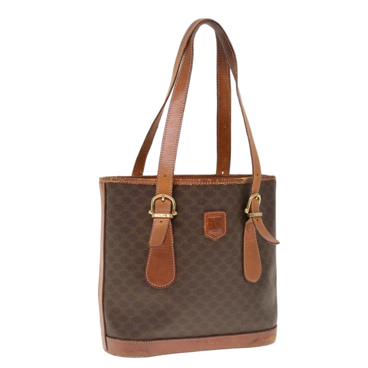 Luxury CELINE Macadam Canvas Shoulder Bag PVC Brown 10346