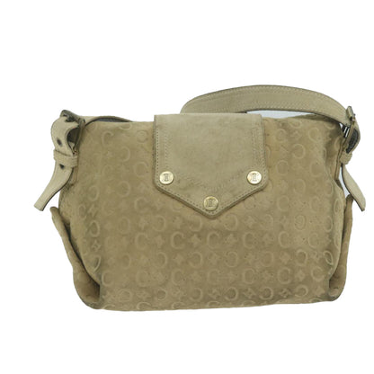 Luxury CELINE C Macadam Canvas Shoulder Bag Suede Beige 10490