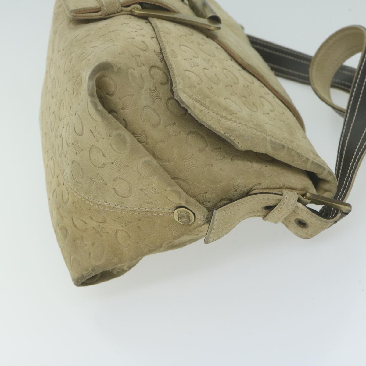 Luxury CELINE C Macadam Canvas Shoulder Bag Suede Beige 10490