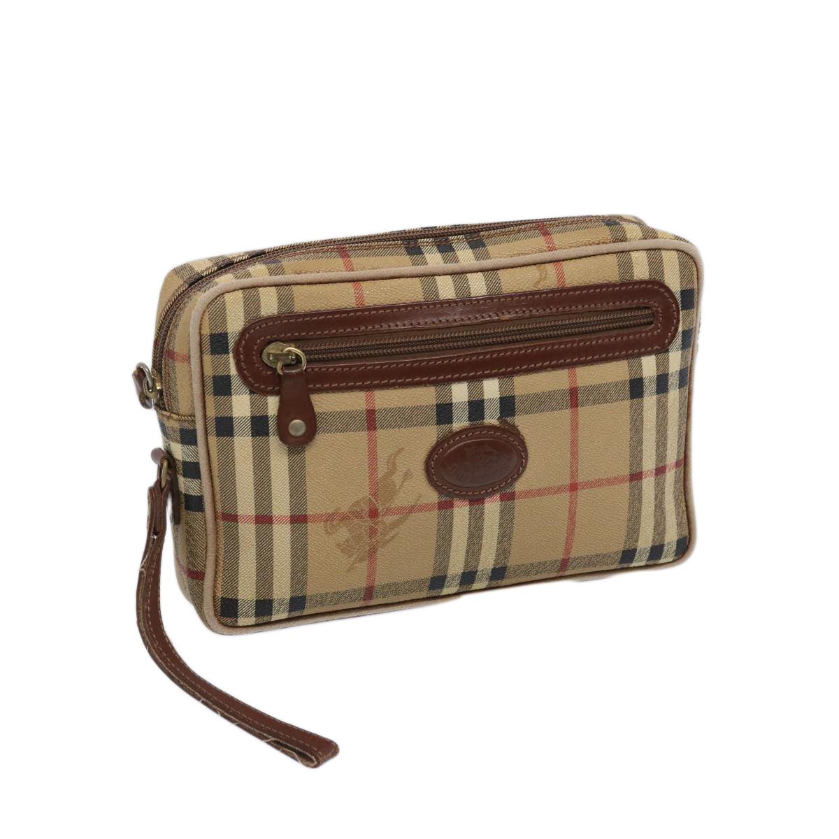 Luxury BurberrySs Nova Check Clutch Bag PVC Leather Beige Auth yk10533