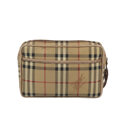 Luxury BurberrySs Nova Check Clutch Bag PVC Leather Beige Auth yk10533