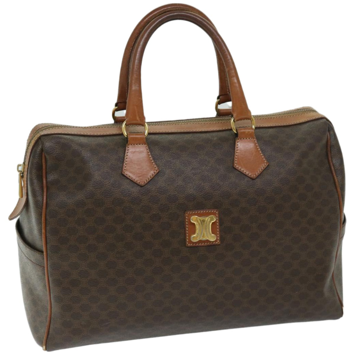 Luxury CELINE Macadam Canvas Boston Bag PVC Brown 10887