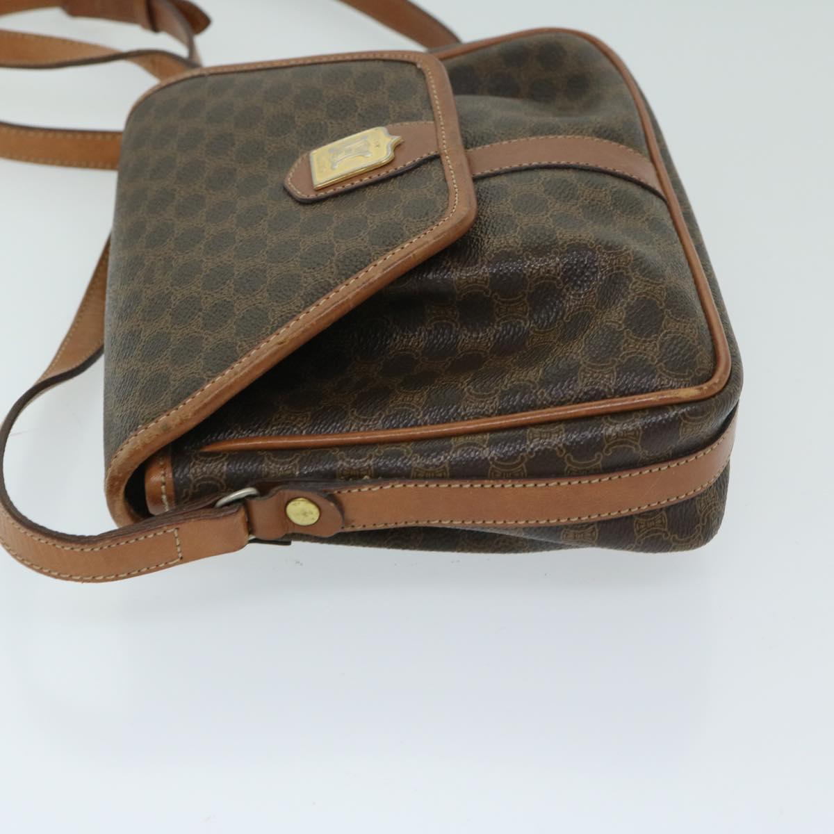 Luxury CELINE Macadam Canvas Shoulder Bag PVC Leather Brown 11066