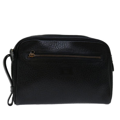 Luxury BurberrySs Clutch Bag Leather Black Auth yk11126