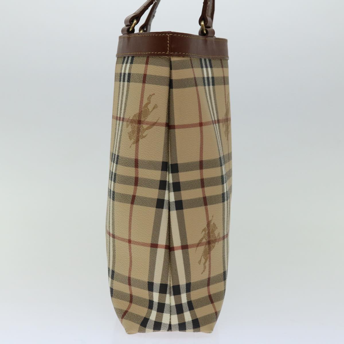 Luxury BurberrySs Nova Check Tote Bag PVC Beige Auth yk11163