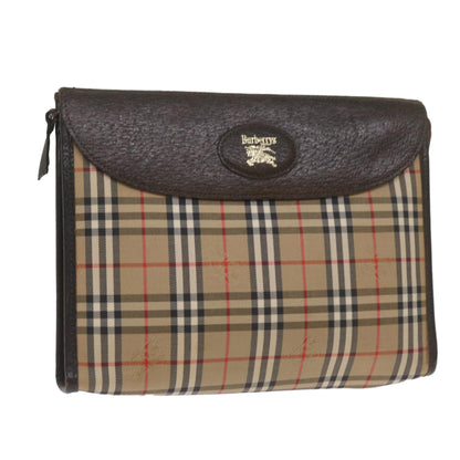 Luxury BurberrySs Nova Check Clutch Bag Canvas Black Beige Auth yk11236