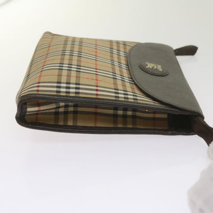 Luxury BurberrySs Nova Check Clutch Bag Canvas Black Beige Auth yk11236