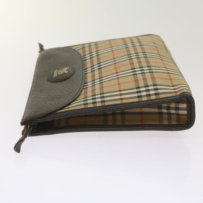 Luxury BurberrySs Nova Check Clutch Bag Canvas Black Beige Auth yk11236